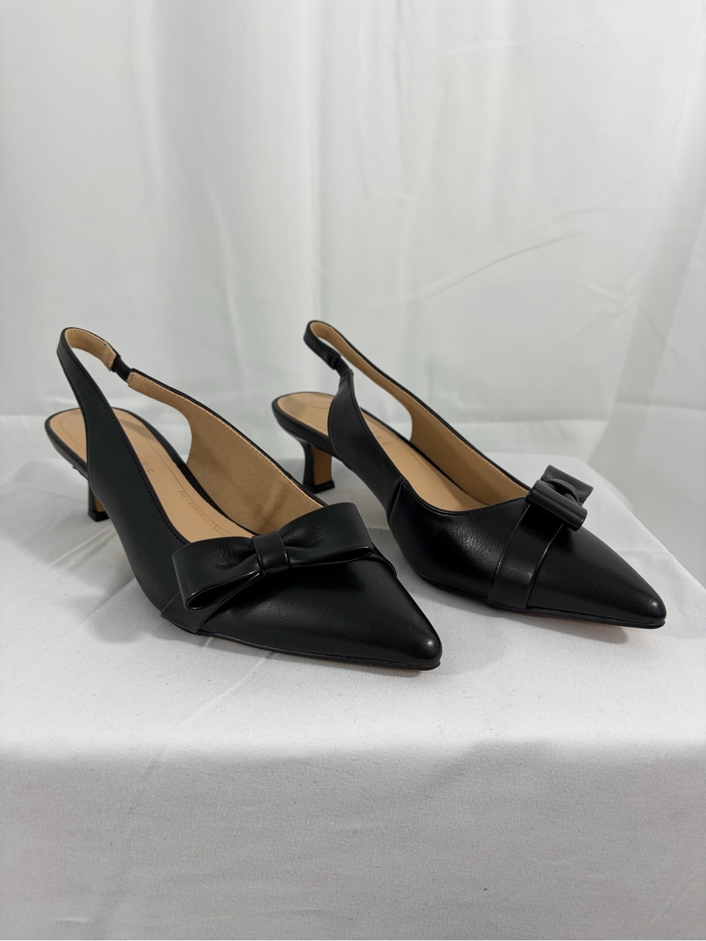 Journee Collection Black Pointed Toe Slingback Heels with Bow